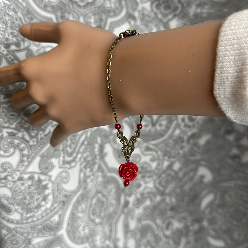 Red Rose Adjustable Bracelet Boho Victorian with a Vintage Vibe NEW